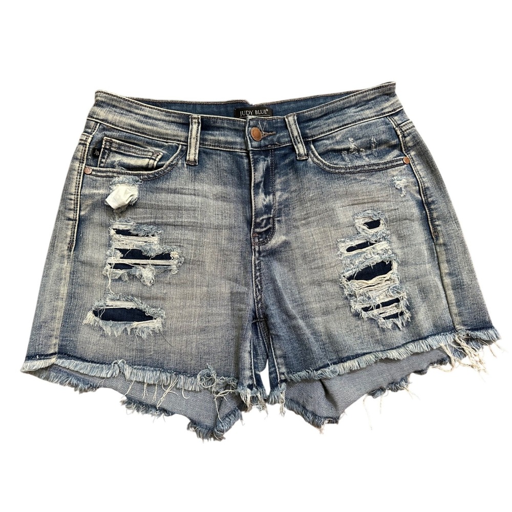 Judy Blue Womens High RIse DIstressed Denim Shorts Size Medium JB15207LT